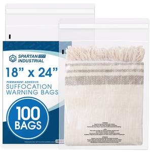 lot 14458 image: Spartan Industrial - 18 X 24 (100 Count) Self Seal Clear Poly Bags with Suffocation Warning for Packaging, T Shirts - Permanent Adhesive