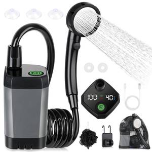 lot 14462 image: Spopal Portable Shower for Camping, Long-Lasting 6000mAh Rechargeable Camping Shower with Intelligent LED Display, 4 Spray Modes, IPX7 Waterproof Outdoor Camp Pump for Hiking, Travel, Car, Pet