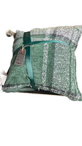 lot 15307 image: Green Holiday Decorative Pillows Set of 2 has a couple holes with fluff coming out