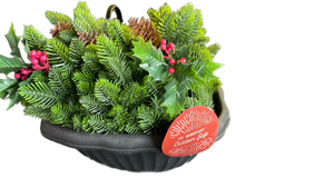 lot 15308 image: UV-Resistant Outdoor Artificial Pine and Holly Arrangement