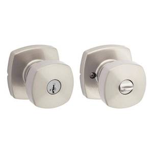 lot 15311 image: Arroyo Satin Nickel Keyed Entry Door Knob with Soft Modern Rose featuring SmartKey Security 4pk