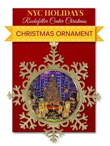 lot 16490 image: Rockefeller Center Christmas Tree Snowflake Ornament �� NYC Holiday Collectible, 4x4 Inch Brass Snowflake Frame with 2.25 Inch Double-Sided Picture Covered with Epoxy & Multicolor Glitter by ArtMalore