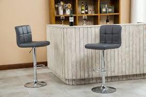lot 3860 image: Round Hill Grey PU Leather Bar Stool