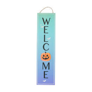 lot 7493 image: Halloween Welcome Sign with Pumpkin and Bats