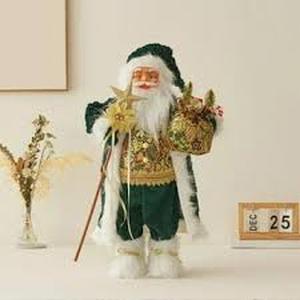 lot 12422 image: Green and Gold Metallic Santa Decoration in Plastic Wrap