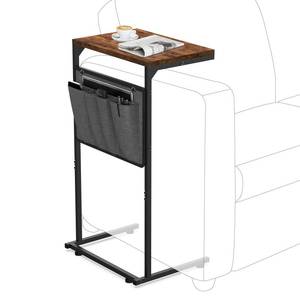 lot 1009 image: Vantic C Shaped End Table, Small Side Table for Couch and Recliner, Slide Under Sofa Tray Desk with Storage Bag for Living Room and Bedroom, Rustic Brown