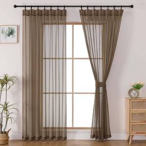 lot 1010 image: OWENIE Brown Pinch Pleated Sheer Curtains 84 Inches Long 2 Panels Set for Bedroom Living Room, Soft Airy Light Filtering Sheer Privacy Curtains Drapes, Brown, 2Pcs, Each 40x84 Inch