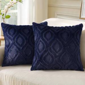 lot 1030 image: decorUhome Cozy Textured Throw Pillow Covers 20x20 Inch Set of 2, Soft Plush Faux Wool Navy Blue Accent Couch Pillow Covers for Modern Farmhouse Sofa Bed Living Room