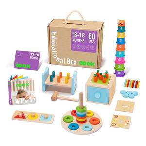 lot 1032 image: TOOKYLAND Montessori Toys for 1 Year Old, 8 in 1 Learning Educational Set Wooden Toys (Includes Stacking Cups, 3-in-1 Educational Box, Pound Bench, Shape Puzzle and More)
