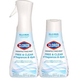 lot 1035 image: Clorox Free & Clear Disinfecting Mist, Household Essentials, 1 Spray Bottle and 1 Refill, 14 Fl Oz Each