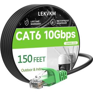 lot 1036 image: LEKVKM Cat 6 Ethernet Cable 150 ft High Speed 23AWG RJ45 Internet Cable for Outdoor & Indoor Support CAT6 Network Solid Black Computer LAN for PC��150FEET Green Head