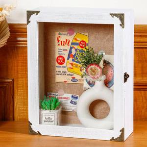 lot 1039 image: Cinnvoice Shadow Box Depth 4.7in Shadow Boxes Display Cases with Cork Board Backing Rustic Burnt Wood Box for Flowers Bouquet Wedding Picture Photo and Keepsake(White,11x14 Inch)