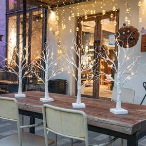 lot 1471 image: EAMBRITE Home Decorations Light Up White Birch Tree Indoor Christmas Decor, 4 Pack Battery OperatedUSB Lighted Tabletop Money Tree Lamp Led Lights Xmas Wedding Centerpiece Table Room (2 Ft)