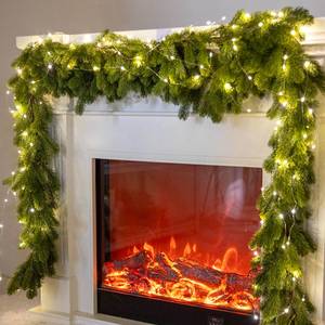 lot 1475 image: 6FT Christmas Garland PARTY JOY Pine Garland with 9.8FT LED String Lights, Greenery Plant for Christmas Decorations Table Mantle Background Wall Room Outdoor Indoor Winter Decoration