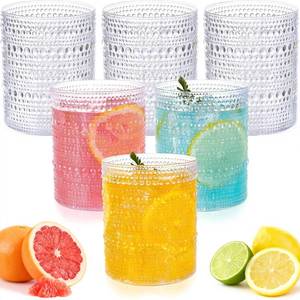 lot 1480 image: Joyido 18PCS Plastic Hobnail Drinking Glasses - 14 Oz Clear Vintage Glasses Mixed Drinkware Sets - Disposable Beaded Cups for Beer, Whiskey, Juice, Cocktail, Wine, Party