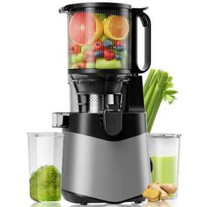 lot 1484 image: EanOruus Cold Press Juicer, 5.8 Wide Feed Chute Juice Extractor Machine with 400W, High Juice Yield, Slow Masticating Juicer for Whole Vegetables & Fruits, Light Grey