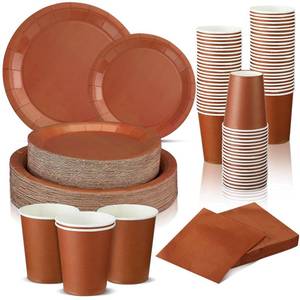 lot 1485 image: Dandat 200 Pcs Sage Green Paper Plates and Napkins Set, Disposable Dinnerware Includes 7 & 9 Paper Plates, Cups, Napkins for Birthday, Baby Shower, Wedding Party(Terracotta)
