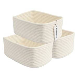 lot 1487 image: XUANGUO Small Woven Storage Baskets 12��X8��X5�� Decorative Rope Bins for Organizing Shelves, Closets, and Toys, Empty Gift Baskets, Cute Organizer Basket for Home and Office (white, regular)