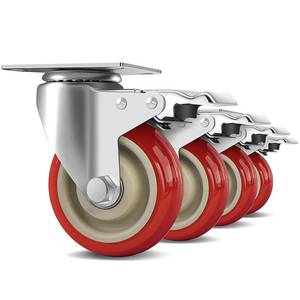 lot 1489 image: 4 Inch Heavy Duty Swivel Caster Wheels with Brake, Set of 4, Industrial Locking Rolling Plate Casters Wheels for Furniture, Cart, Table and Workbench, Easily Load 2200lbs