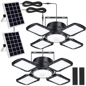 lot 1496 image: Aqonsie Solar Shed Light Outdoor Indoor, 176LED Solar Powered Motion Sensor Pendant Light Daytime Available, Solar Indoor Lights with 5 Lighting Modes & Remote for Shed Gazebo Barn Garage, 2 Pack