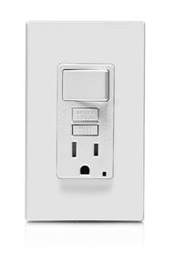 lot 2126 image: Leviton GFCI Switch Outlet Combo, 15 Amp, Self Test, Tamper-Resistant with LED Indicator Light, Saves Space, GFSW1-W, White