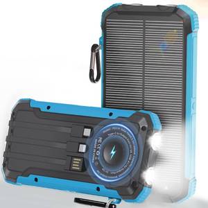 lot 2133 image: Power Bank Portable Solar Charger, Wireless Fast Charging Battery Pack, 20000mAh Capacity USB-C Input, 6 Outputs, Dual LED Flashlight, USB Battery Pack for Cell Phone Camping Travel Emergency (Blue)
