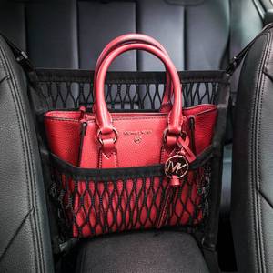 lot 2145 image: AMEIQ Car Accessories, Organizer Storage Between Front Seats, Purse Handbag Holder of 3 Layers Mesh Net Pocket Bag, Backseat Dog Pet Barrier, Patented