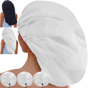 lot 2159 image: Sheomern 3 Pcs Extra Large Shower Caps for Women, Waterproof Adjustable XL Jumbo Satin Lined Shower Cap for Long Hair & Braids, Reusable Double Layer Large Bath Cap for Dreadlocks, Locs (White)