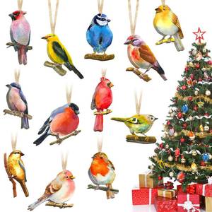 lot 2163 image: Yalikop 36 Pieces Red Cardinal Christmas Ornaments Red Christmas Tree Ornaments Cardinals Birds Memorial Hanging Wood Decor for Xmas Tree Gift Decoration(Winter Birds)