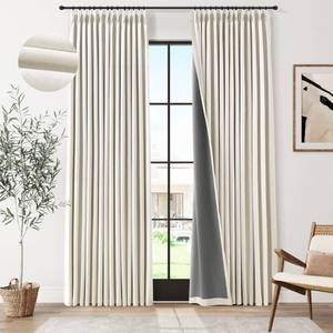 lot 2170 image: Pinch Pleated 100% Blackout Linen Curtains 96 Inches Long for Bedroom Living Room Memory Trained Pinch Pleat Linen Curtains Rustic Farmhouse Thermal Insulated Natural Cream Pleated Drapes 8ft 40x96