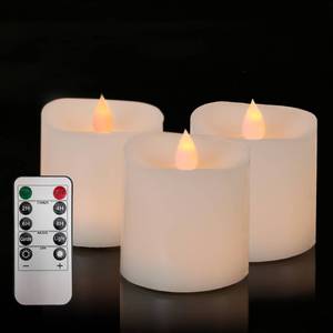 lot 2187 image: 3x3 Flickering Flameless Candles Set of 3,3 inch Real Wax LED 600 Hours Battery Candles with Timer Remote,Control for Wedding Party Indoor,White