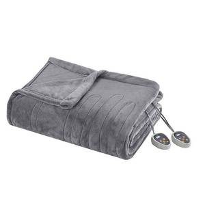 lot 3869 image: King Plush Electric Heated Bed Blanket Gray - Beautyrest