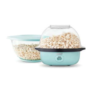 lot 3870 image: Dash SmartStore�� Deluxe Stirring Popcorn Maker  Hot Oil Electric Popcorn Machine with Large Lid for Serving Bowl and Convenient Storage  24 Cups  Aqua