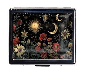 lot 4042 image: 7 Day Travel Pill Organizer with Mirror Shiny Silver Chromed 8 Compartment Pill Box for Vitamins and Medications Compact and Stylish Medicine Case (The Beautiful Scenery at Night)