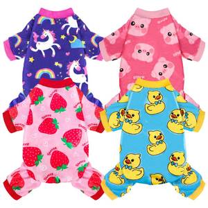 lot 4043 image: BAOBICUTE 4 Pack Dog Pajamas Soft Lightweight Dog Recovery Suit Onesie Clothes for Small Medium Large Female Pet Boys Girls Dogs Cats (L (Back 11,Chest 15.7, 8-12lbs), Unicorn,Pig,Strawberry,Duck)
