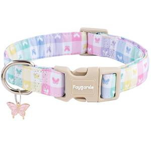 lot 4052 image: Faygarsle Pastel Butterfly Print Dog Collar, Adjustable with Quick-Release Buckle, Lightweight Summer Design for Small Medium Large Dogs Colorful L