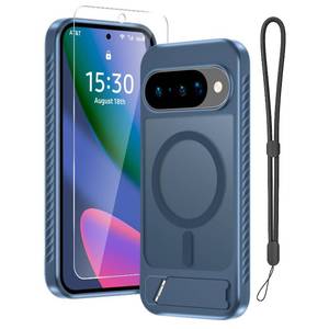 lot 4060 image: RMOCR Magnetic Case for Google Pixel 10 & Pixel10 Pro with Screen ProtectorLanyard Wrist StrapInvisible KickstandCompatible with Pixelsnap & MagSafe,Translucent Matte Slim Phone Cover,Navy Blue