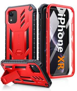 lot 4081 image: FNTCASE for iPhone XR Phone Case Military Grade Full Protection Shockproof Hard Phonecase with Kickstand - Rugged Protective Cases Matte Textured Drop Proof Heavy Duty Cover - Red