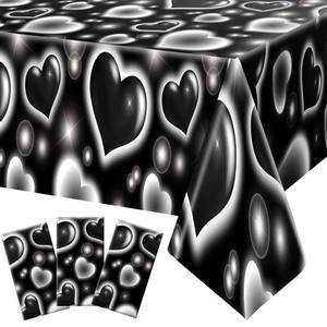 lot 4093 image: Tudomro 3 Pack 2000s Tablecloth Decoration 54 x 108 Inches Cholo Party Table Cover Y2k Party Decoration Heart Disposable Table Decor for Birthday Supplies(Black)