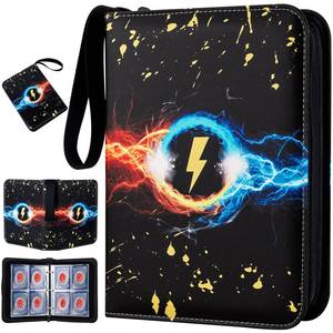 lot 4100 image: Jravkfi 4 Pocket Trading Card Binder,400 Pockets Trading Card Collection Book with Sleevese,3-ring Zipper Sports Card Album with 50 Removable Double-Sided Card Holder (Black)
