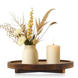 lot 5721 image: 12 inch Large Round Decorative Tray Wood Bathroom Counter Organizer Farmhouse Kitchen Decor Wooden Riser for Perfume Soap Dish Wood Decorative Candle Holders for Home Decor Brown Table Centerpieces