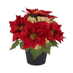 lot 5730 image: WOBUBU Fake Poinsettia Plants with White Berry 14 Inch Red Poinsettias Artificial Christmas Flowers in Pot for Home Porch Garden Office Indoor Outdoor Christmas Decorations