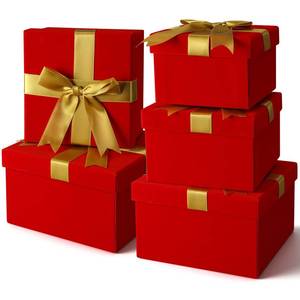 lot 5732 image: Tenceur 5 Pcs Christmas Gift Boxes Red Assorted Gift Square Boxes with Lids Velvet Gifts Box Birthday Gifts Box with Ribbon for Festival Christmas Birthday Weddings(Gold)