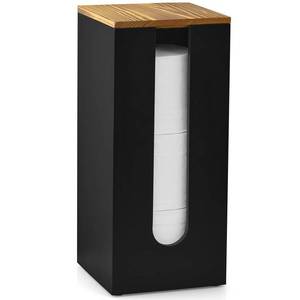 lot 5781 image: GCWSTJK Black Freestanding Wooden Toilet Paper Holder Stand, Rustic Bathroom Storage Organizer with Burnt Wood Lid, Fits 3 Extra XXL Toilet Paper Rolls