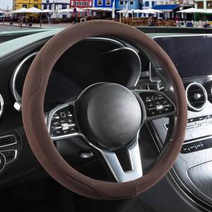 lot 5785 image: Binsheo Brown Suede Steering Wheel Cover Large for Model X Model S Ford F150 F250 F350, Breathable Non-Slip Sweat-Proof Wear-Resistant, Warm in Winter and Cool in Summer, 15.5 inch to 16 inch