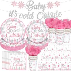 lot 6314 image: A122Pcs Baby Its Cold Outside Baby Shower Decorations Winter Wonderland Baby Shower Decorations A Little Snowflake is On The Way Snowflake Decorations