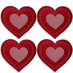lot 6348 image: OWENIE Valentines Day Heart Placemats Set of 4, Embroidered Red Gillter Heart with Sequins Valentines Table Mats, and Wedding Table Decor,13.5 x 15, Red