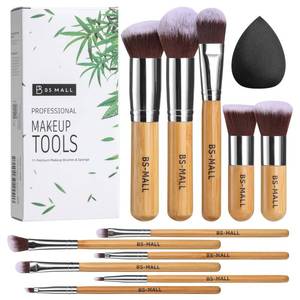 lot 6359 image: BS-MALL Makeup Brush Set 11Pcs Bamboo Synthetic Kabuki Brush Set Foundation Powder Blending Concealer Eye shadows Blush Cosmetics Brushes with Travel Organizer Bag & Makeup Sponge (Bamboo 11)