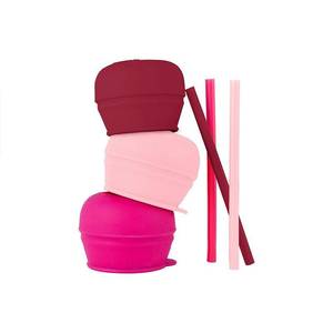 lot 6366 image: Boon Snug Universal Silicone Straw Lids, Pink