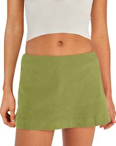 lot 6370 image: SENSERISE Womens Cotton Linen Skorts Mini Skirt with Shorts Underneath Short A Line Skirts Summer Beach Outfits(Yellow Green,L)